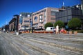 OSLO, NORWAY Ã¢â¬â AUGUST 17, 2016: People walking on modern district on street Stranden, Aker Brygge district with lux Royalty Free Stock Photo